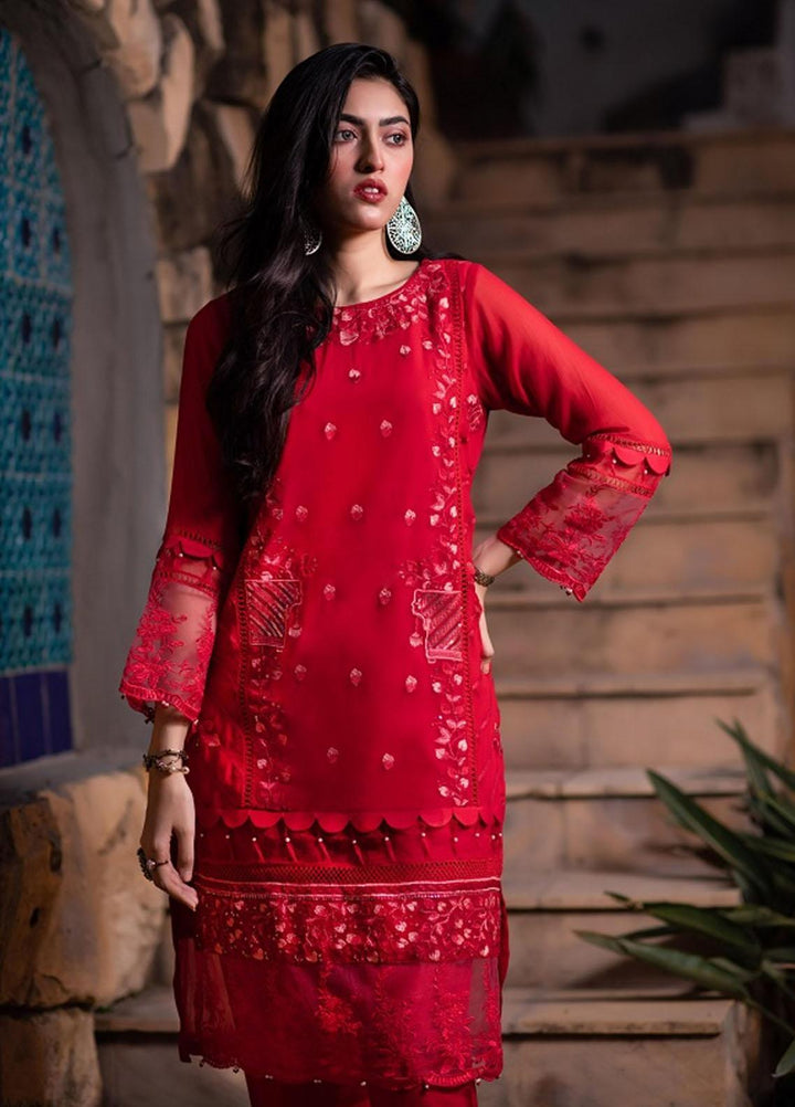 Cyanic Embroidered Chiffon  Unstitched Kurties CYN22U UN-16 Rubi - Festive Collection