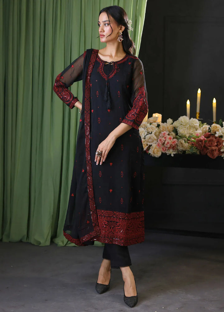 Cyanic Pret Embroidered Chiffon 3 Piece Suit Black Muse