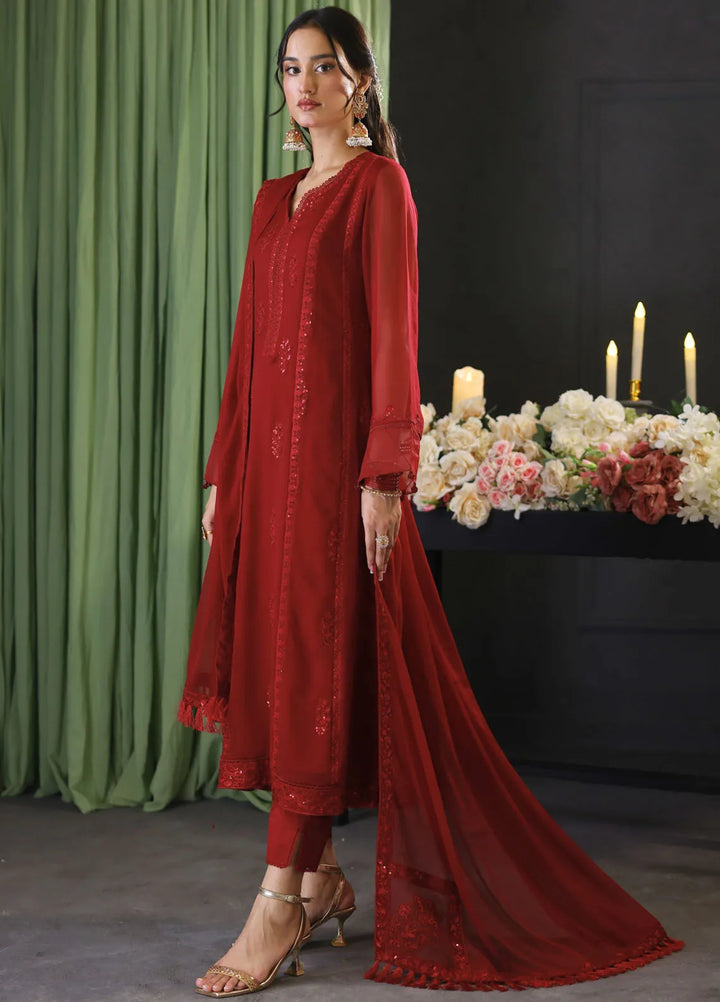 Cyanic Pret Embroidered Chiffon 3 Piece Suit Cherry Red