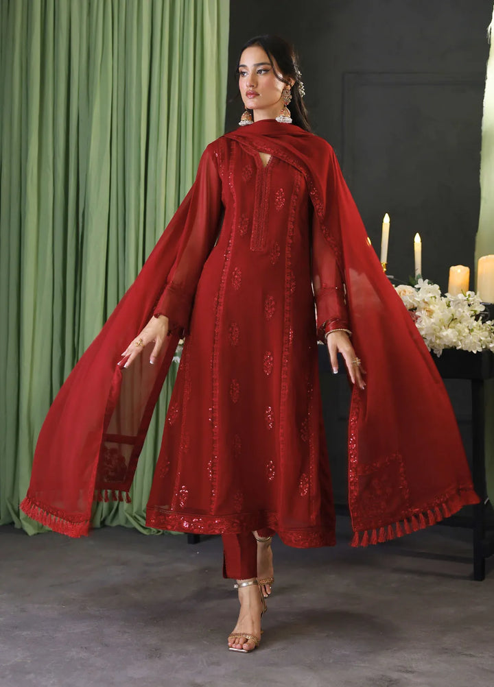 Cyanic Pret Embroidered Chiffon 3 Piece Suit Cherry Red