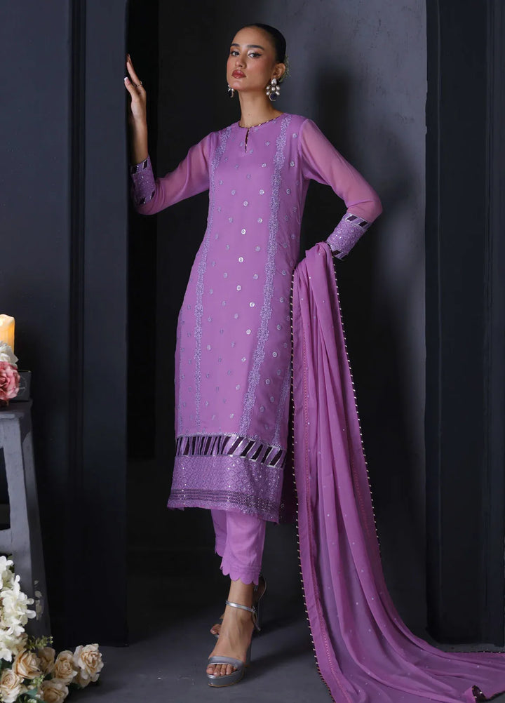 Cyanic Pret Embroidered Chiffon 3 Piece Suit Lavender