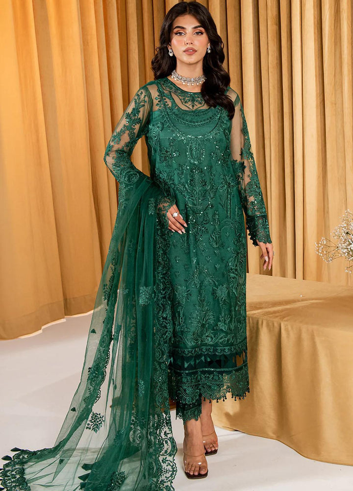 Dastaan By Neeshay Embroidered Net Suits Unstitched 3 Piece NSH23D Zamurd - Festive Collection