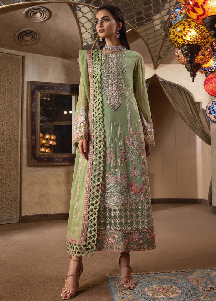 Dastoor By Lala Textiles Embroidered Chiffon Suits Unstitched 3 Piece LT23D D-06 Celeste - Luxury Collection