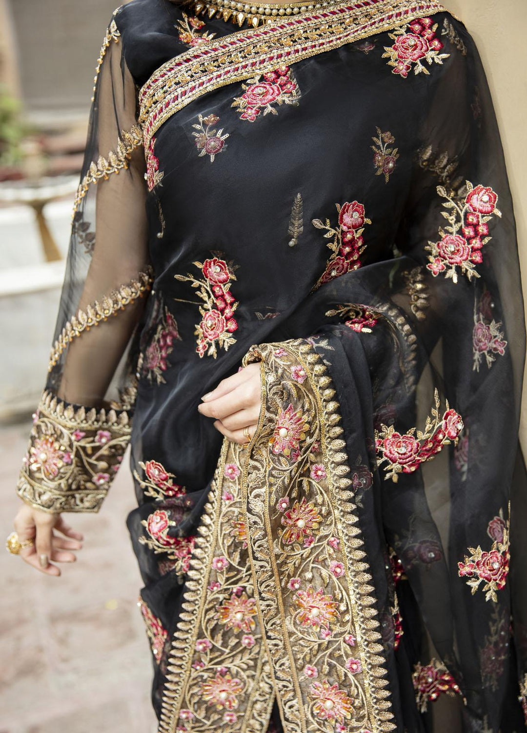 Daud Abbas Embroidered Organza Suits Unstitched Saree DA22DS DA-F-013/Sang e Hadid - Luxury Collection