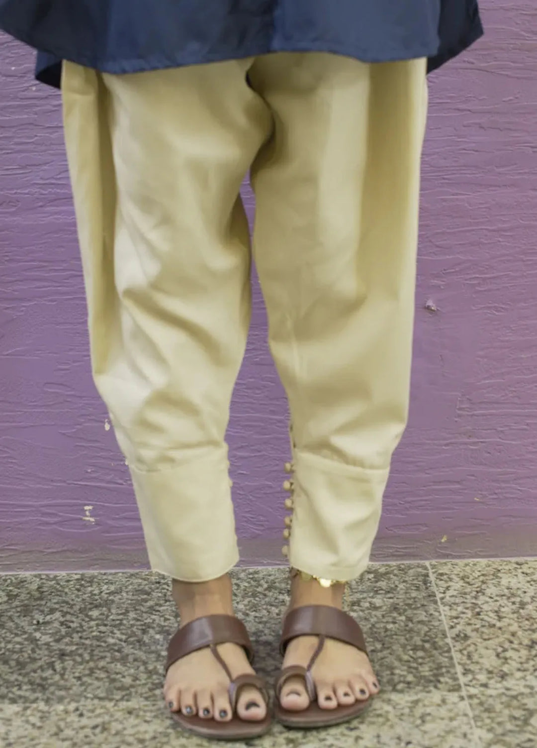 Deck Up Plain Cotton Cuffed Shalwar Fawn