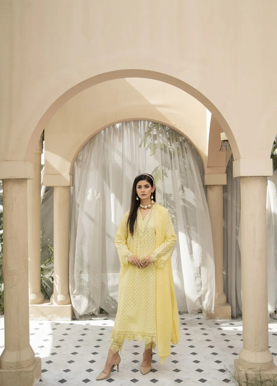 Demure by Pashmire Pret Embroidered Lawn 3 Piece Suit Canry