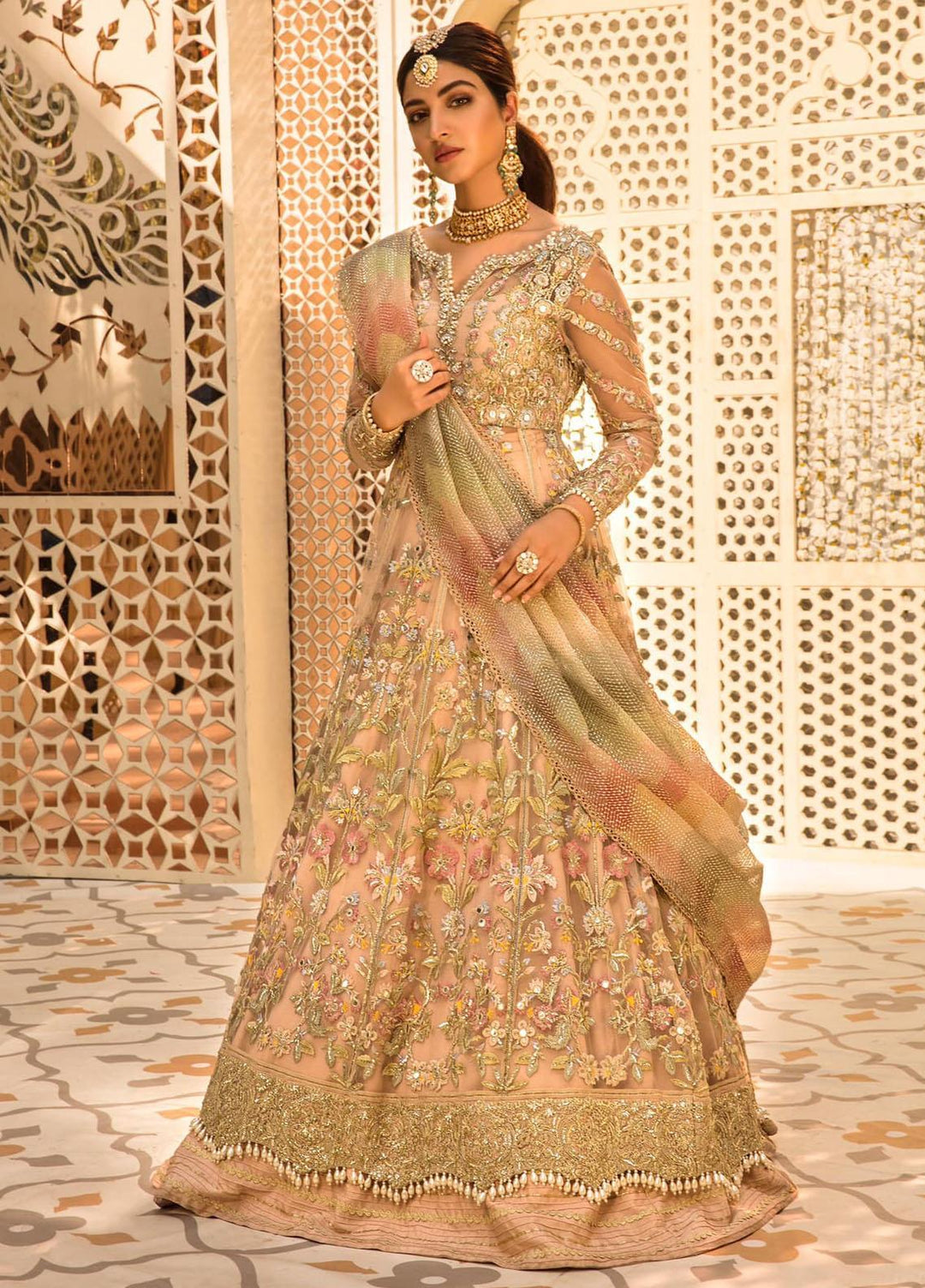 Desi Wedding Ho Rae Hai by Crimson Embroidered Net Suits Unstitched 3 Piece CR22WD 1A Blush - Wedding Collection