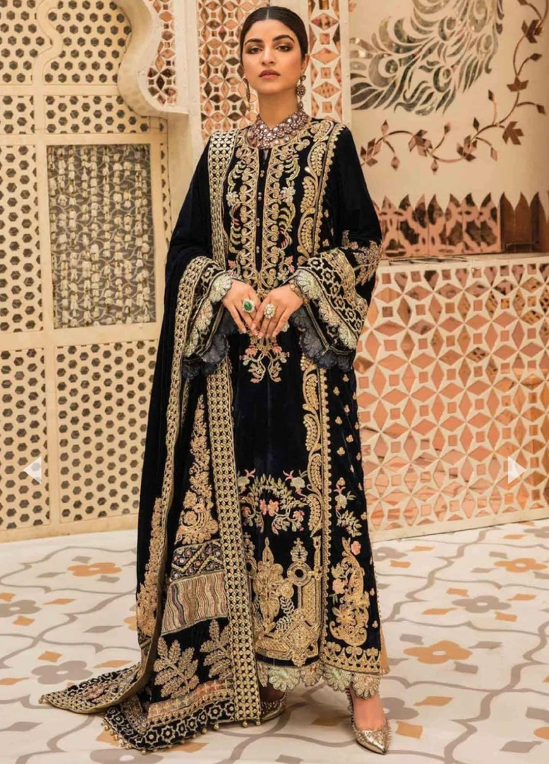 Desi Wedding Ho Rae Hai by Crimson Embroidered Velvet Suits Unstitched 3 Piece CR22WD 3A Cobalt - Wedding Collection