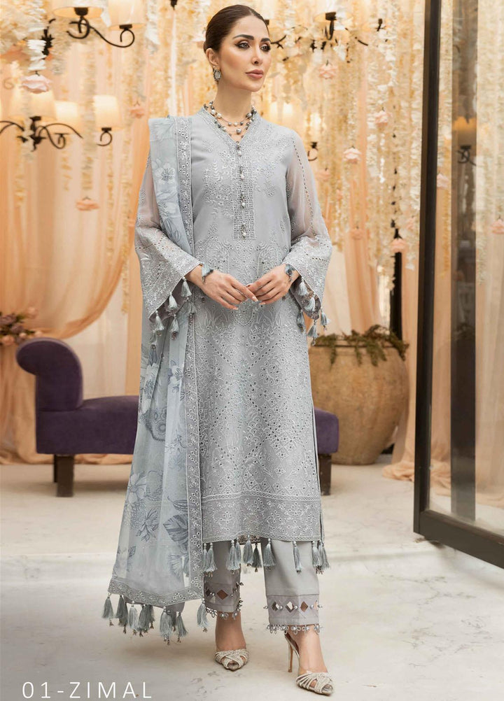 Dhaagay By Alizeh Fashion Embroidered Chiffon Suits Unstitched 3 Piece AFB23D 01 Zimal - Formal Collection