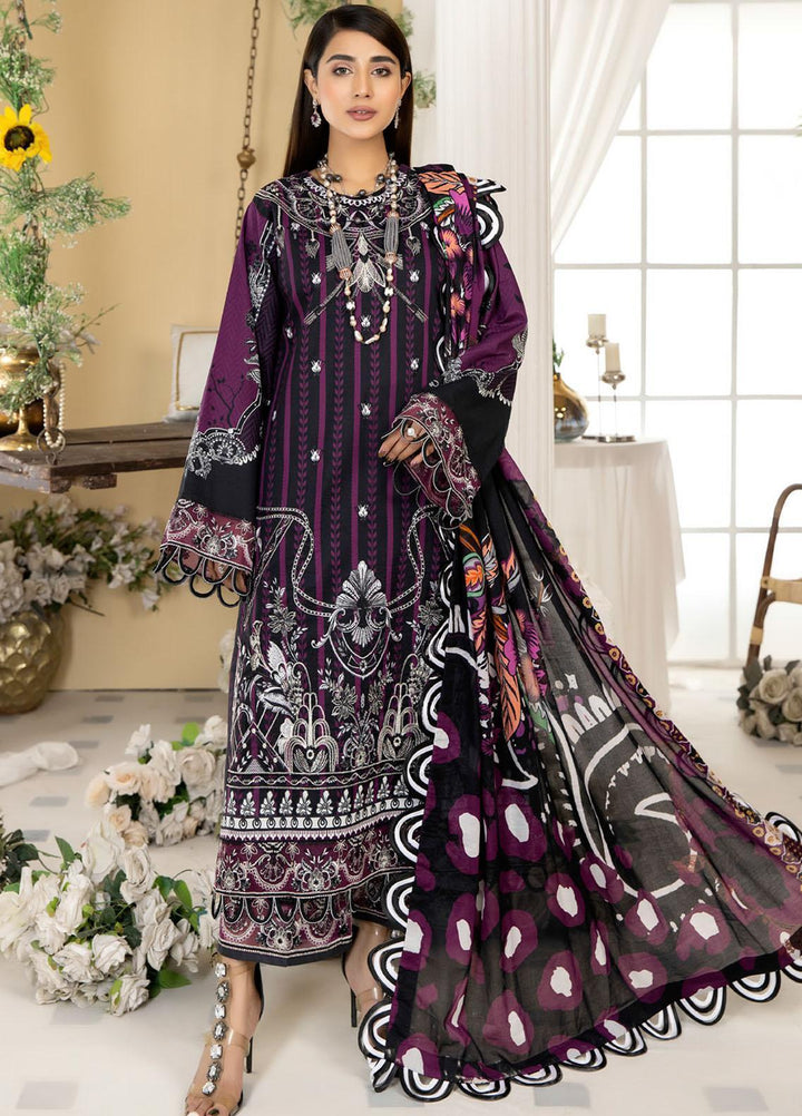 Dhanak By Mirha Embroidered Lawn Suits Unstitched 3 Piece MR22D 08 Banafshi - Festive Collection