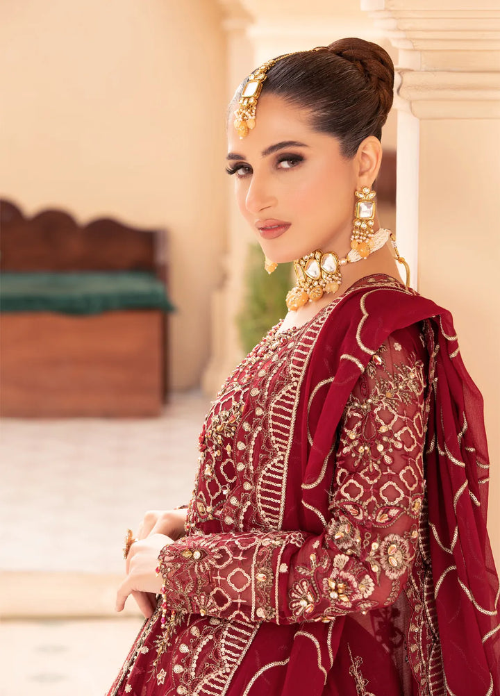 Diara Couture Pret Embroidered Chiffon 3 Piece Suit Crimson Majesty - Pssl-01-05