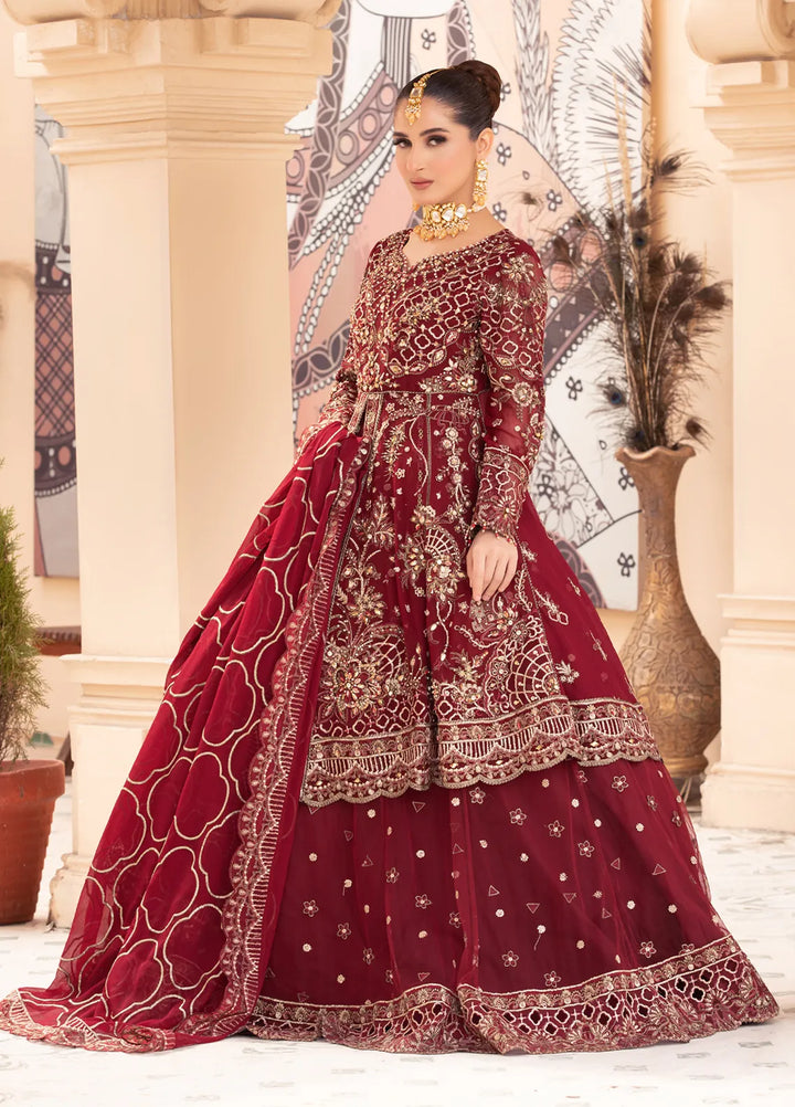 Diara Couture Pret Embroidered Chiffon 3 Piece Suit Crimson Majesty - Pssl-01-05