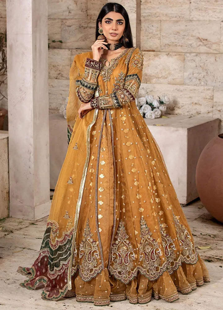 Diara Couture Pret Embroidered Net 3 Piece Suit US-607 Anarkali Mustard