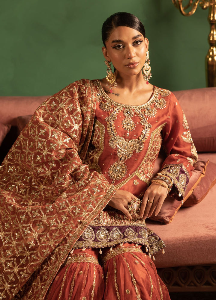 Diara Couture Pret Embroidered Sharara Chiffon 3 Piece Suit UA-01 Rust