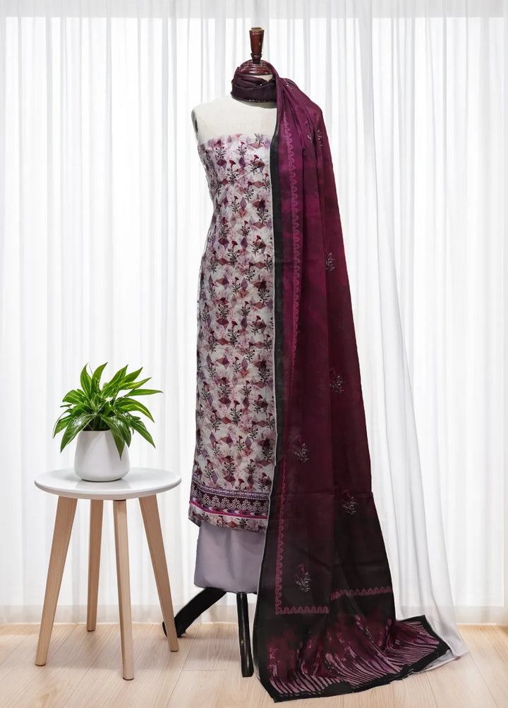 Digital Print By Bin Saeed Printed Lawn Suit Unstitched 3 Piece BN24F Purple - Summer Collection