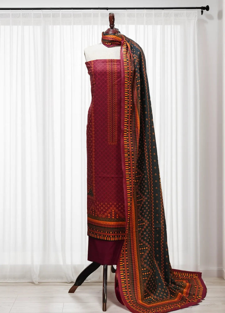 Digital Print By Bin Saeed Printed Lawn Suit Unstitched 3 Piece BN24F Red - Summer Collection
