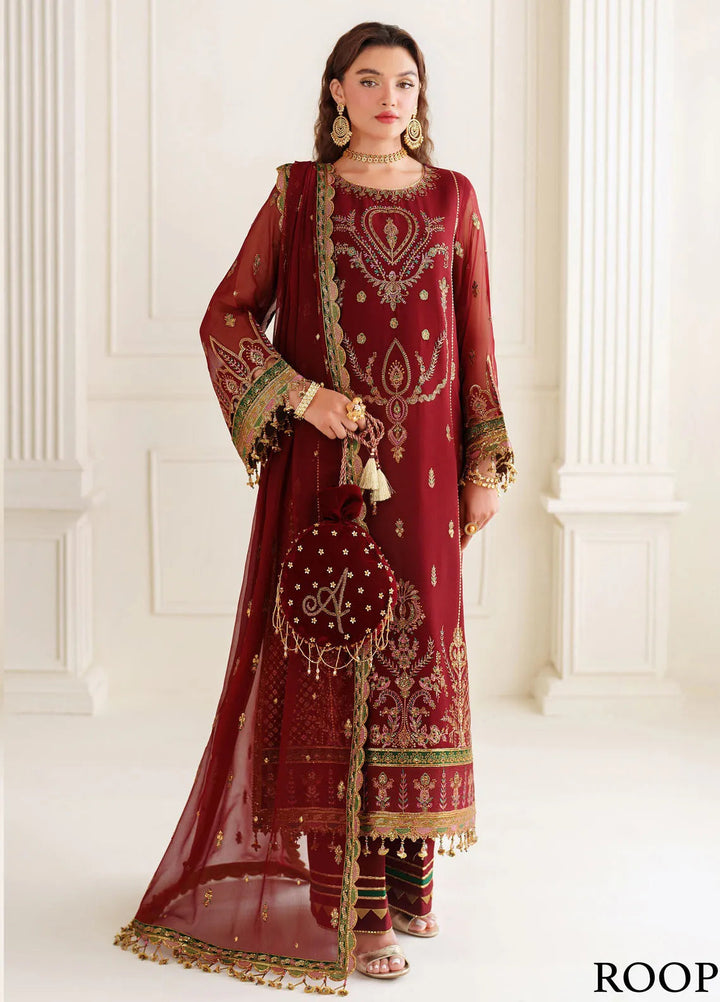 Dua By Alizeh Embroidered Chiffon Suit Unstitched 3 Piece AFB24D D-01 Roop - Formal Collection