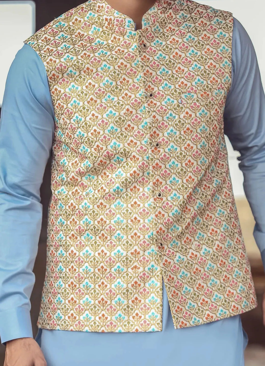 Edge Republic Kurta Pajama And Waist Coat ER WC 1002 Multi Colored Turkish Inspired