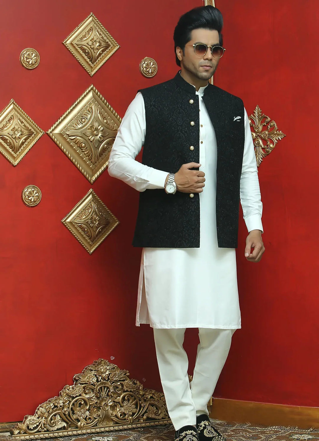Edge Republic Kurta Pajama And Waist Coat ER WC 1007 Elebant Black