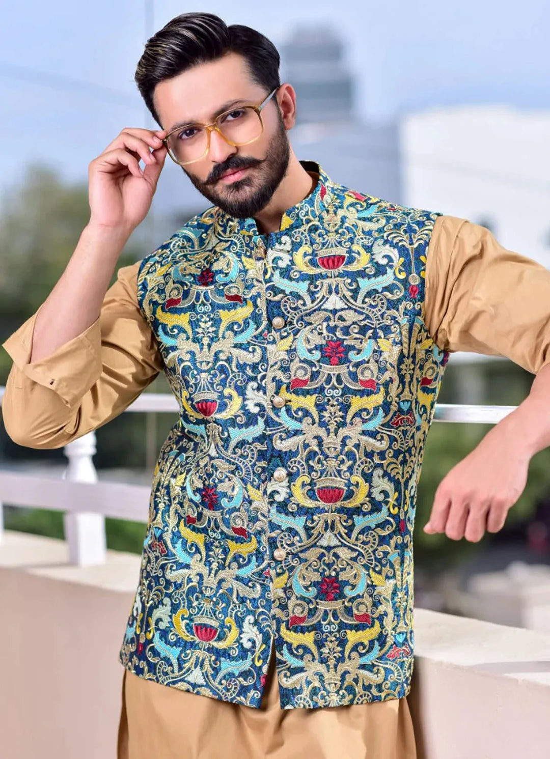 Edge Republic Kurta Pajama And Waist Coat ER WC 1016 Multi Colored Embroided Waist Coat