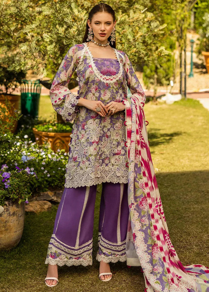 Elaf Chikankari Lawn Suits Unstitched 3 Piece EF25PC ELK-02A Periwinkle - Summer Collection