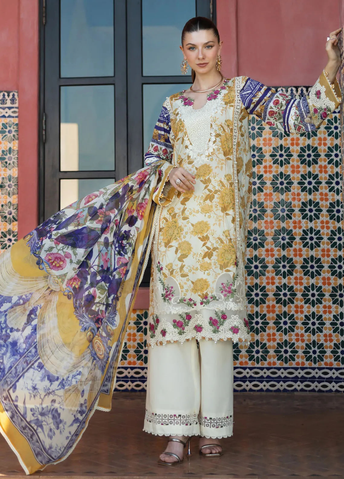 Elan Embroidered Lawn Suits Unstitched 3 Piece EL25LL EL25-08 B Aurelia - Luxury Collection main image 1