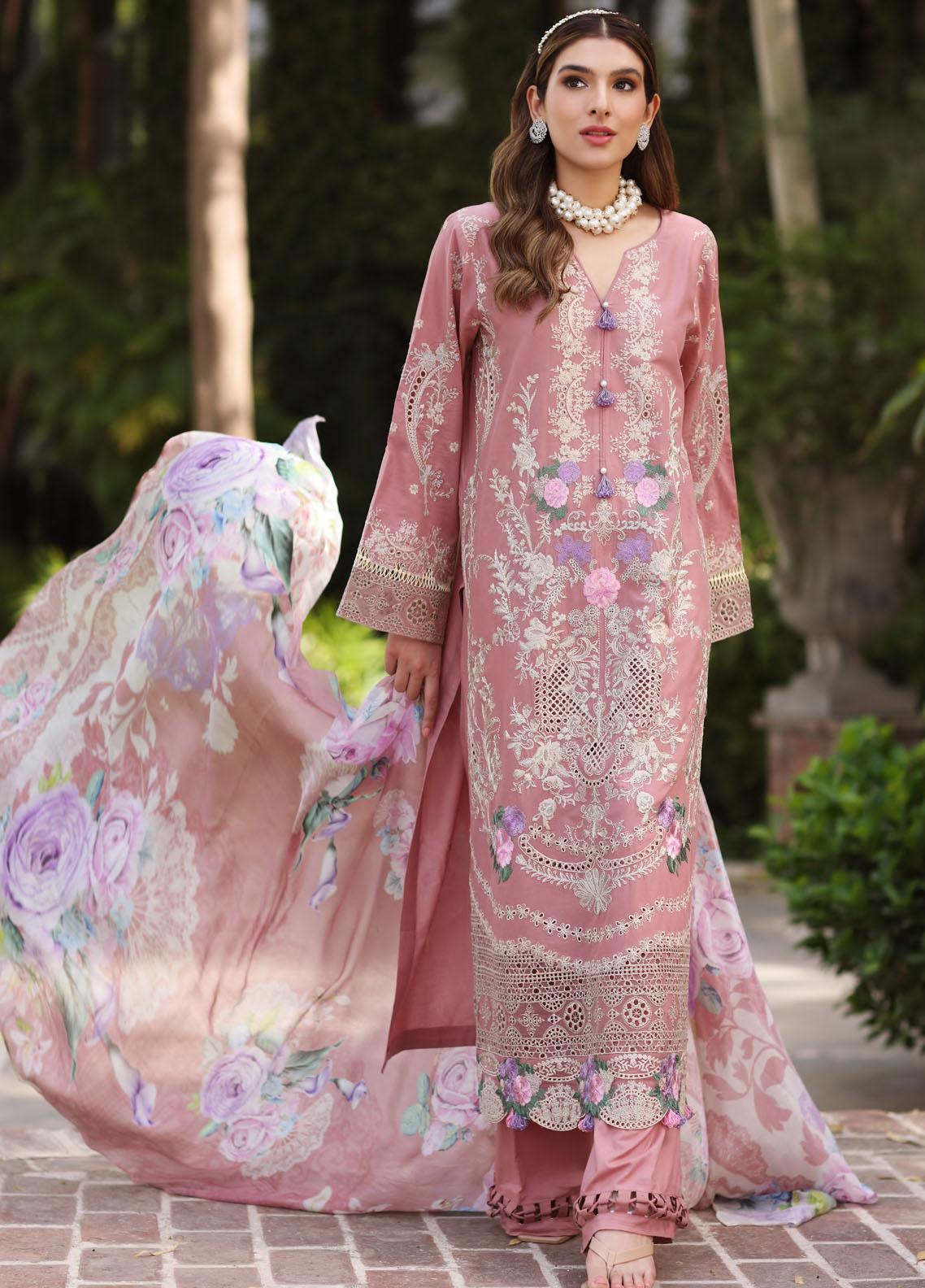 Elaf Embroidered Lawn Suits Unstitched 3 Piece EF25LV ELH-4B Frostel - Summer Collection