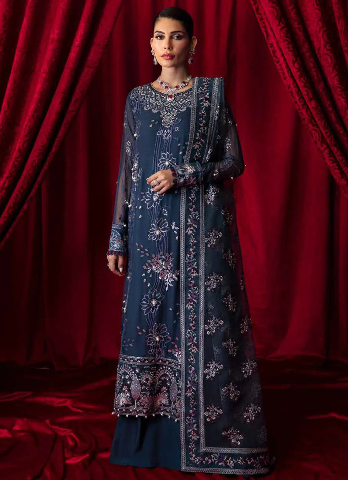 Ellenora By Nureh Embroidered Chiffon Suits Unstitched 4 Piece NU23EE NEL-30 - Luxury Collection