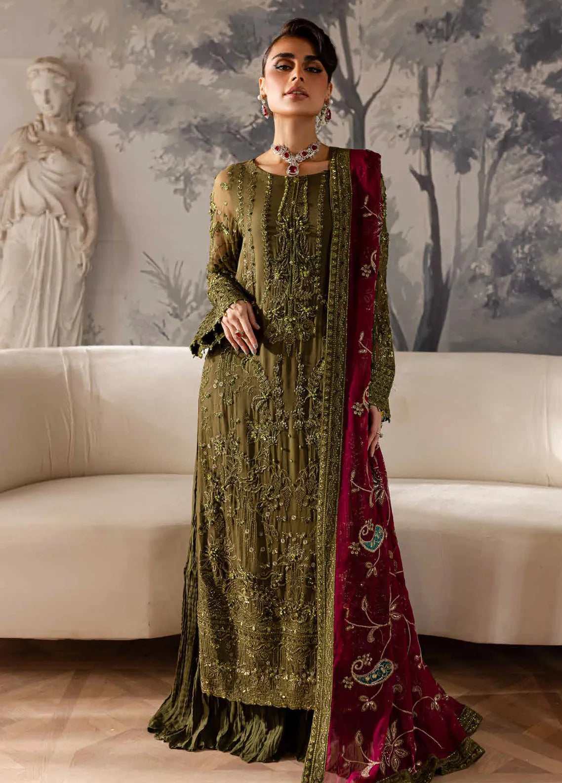 Elanora by Nureh Embroidered Organza Suits Unstitched 3 Piece NU25ELC NEL-66 - Luxury Collection