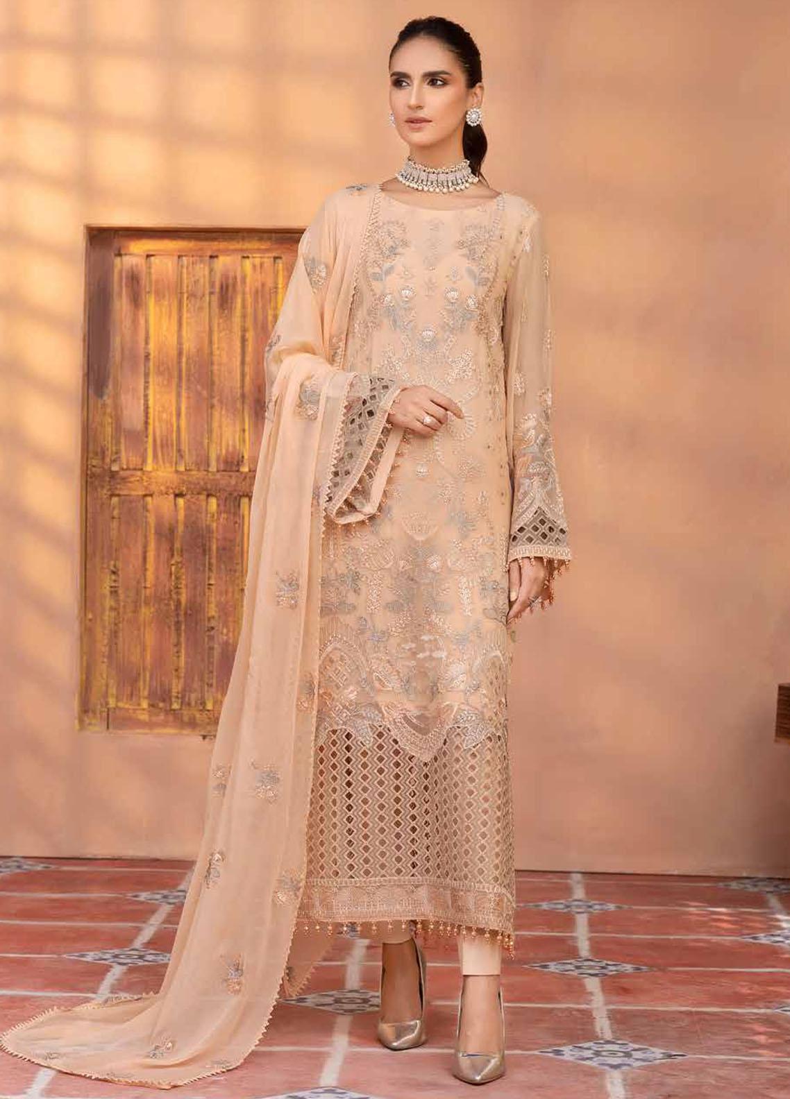Lavish Life Style By Flossie Embroidered Chiffon Suits Unstitched 3 Piece F-408 White Opulence - Luxury Collection