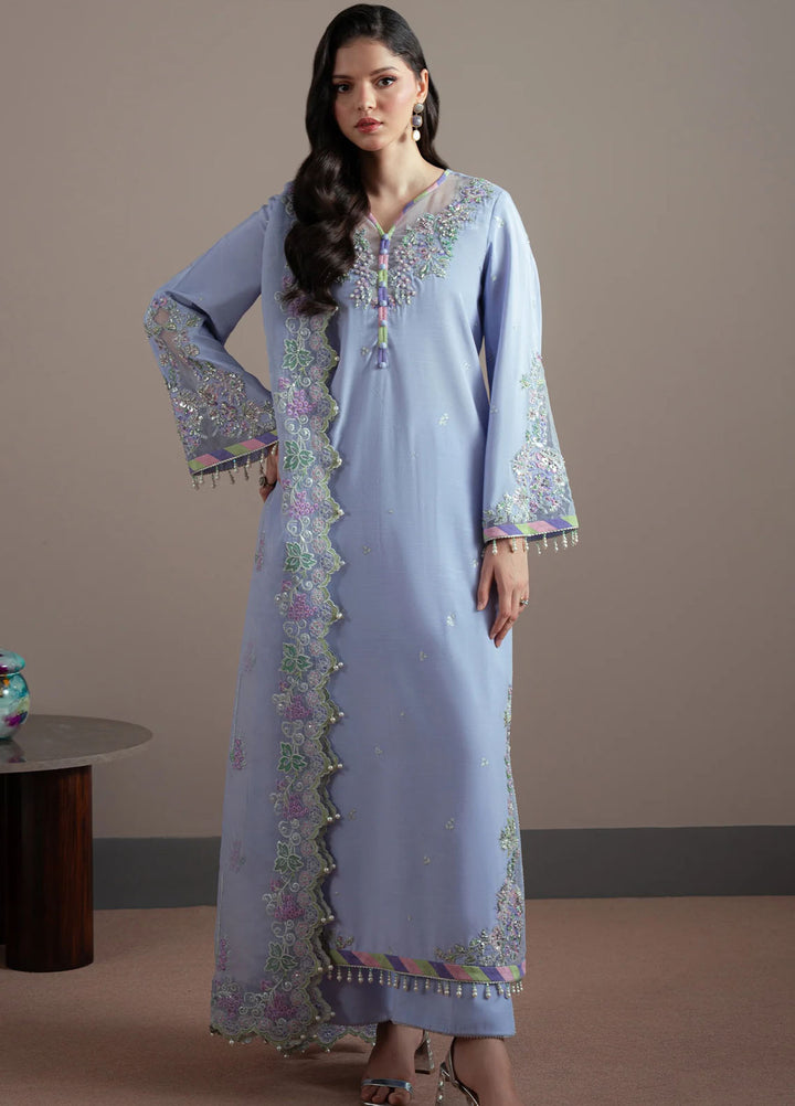 Elvin by Fabiha Fatima Pret Embroidered Raw Silk 3 Piece Suit Iris