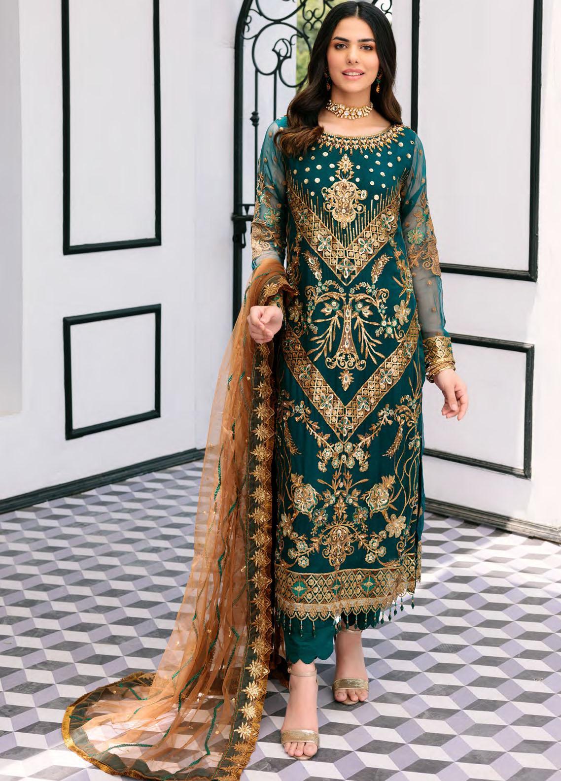 Emaan Adeel Embroidered Chiffon Suits Unstitched 3 Piece EA21LF LE-07 - Luxury Collection