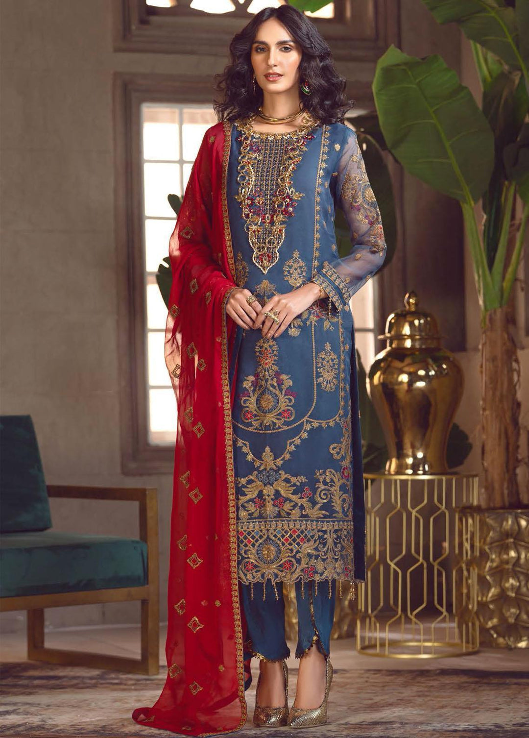 Le Festa By Emaan Adeel Embroidered Organza Suits Unstitched 3 Piece EA23-P6 LF-703 - Premium Collection