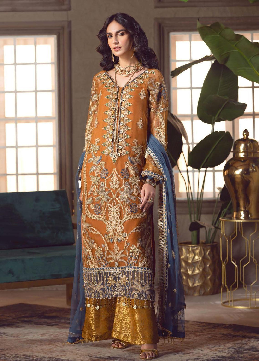 Le Festa By Emaan Adeel Embroidered Organza Suits Unstitched 3 Piece EA23-P6 LF-706 - Premium Collection