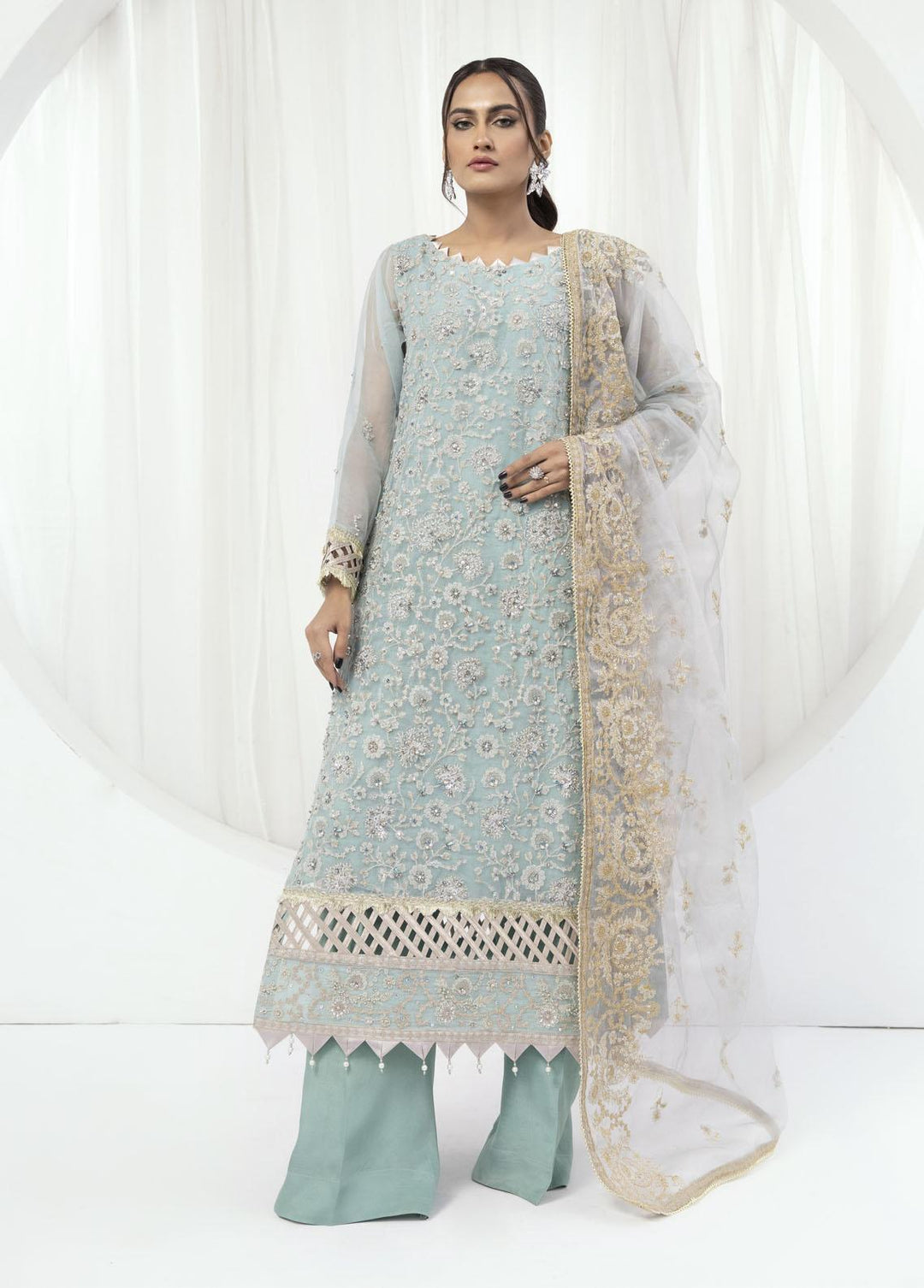 Emaan Adeel Embroidered Organza Suits Unstitched 3 Piece EA23OE AL-03 - Exclusive Collection