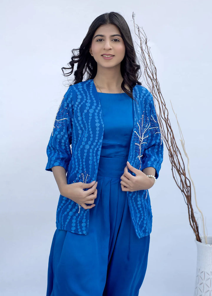 Eman Butt Pret Embriodered silk 2 Piece Suit Blue Sapphire