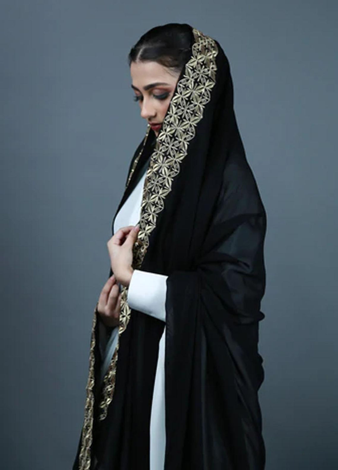 Abaya pk Embroidered Chiffon Chadar ABA22EC GOLD PETAL - Embroidered Chadar