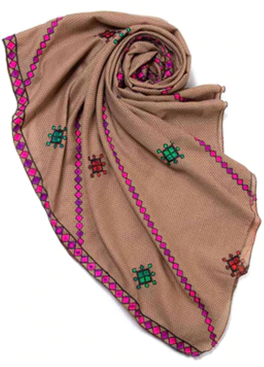 Abaya pk Embroidered Cotton Chadar ABA22EC IVORY BROWN TRADITIONAL - Embroidered Chadar