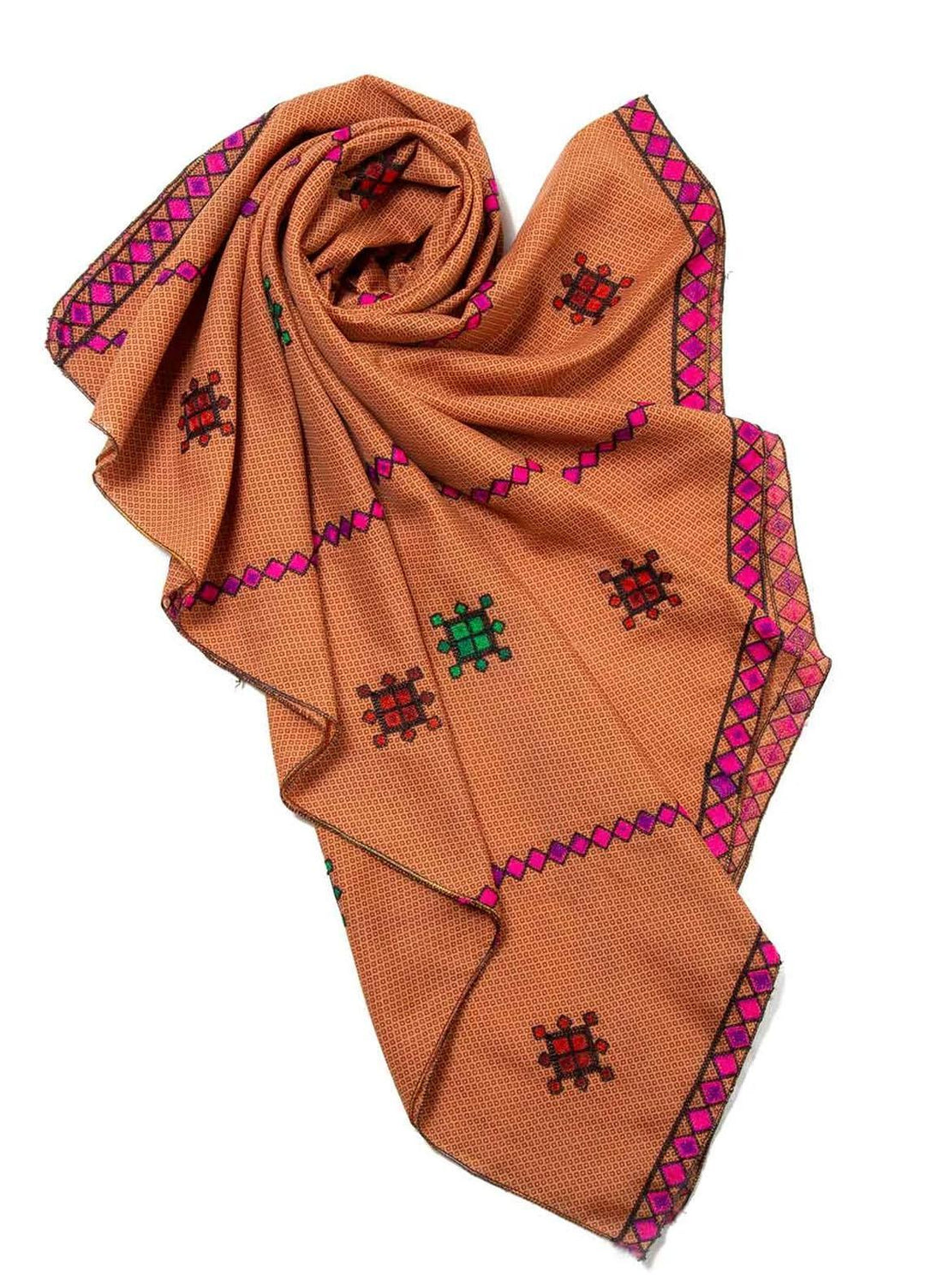 Abaya pk Embroidered Cotton Chadar ABA22EC RUST TRADITIONAL - Embroidered Chadar