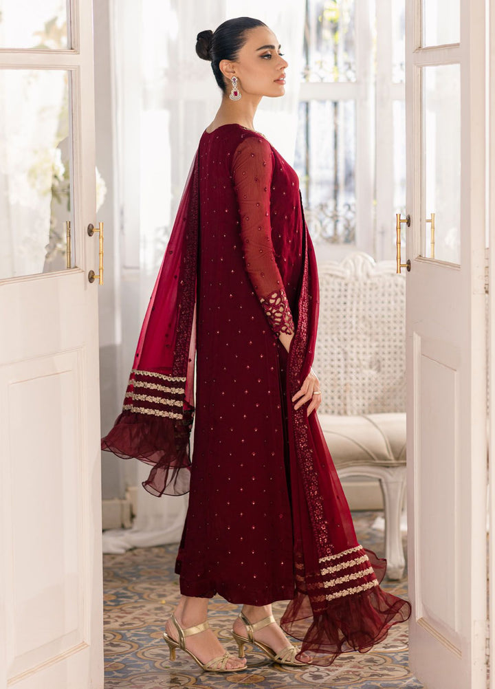 Ensembles by Azure Embroidered Chiffon Suits Unstitched 3 Piece AZU24EF ES-050 Garnet Glam - Festive Collection