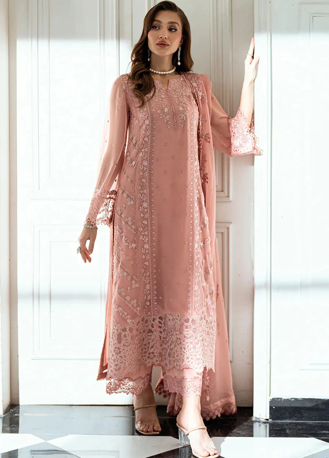 Ensembles By Azure Embroidered Chiffon Suits Unstitched 4 Piece VRES032 - Mellow Breeze