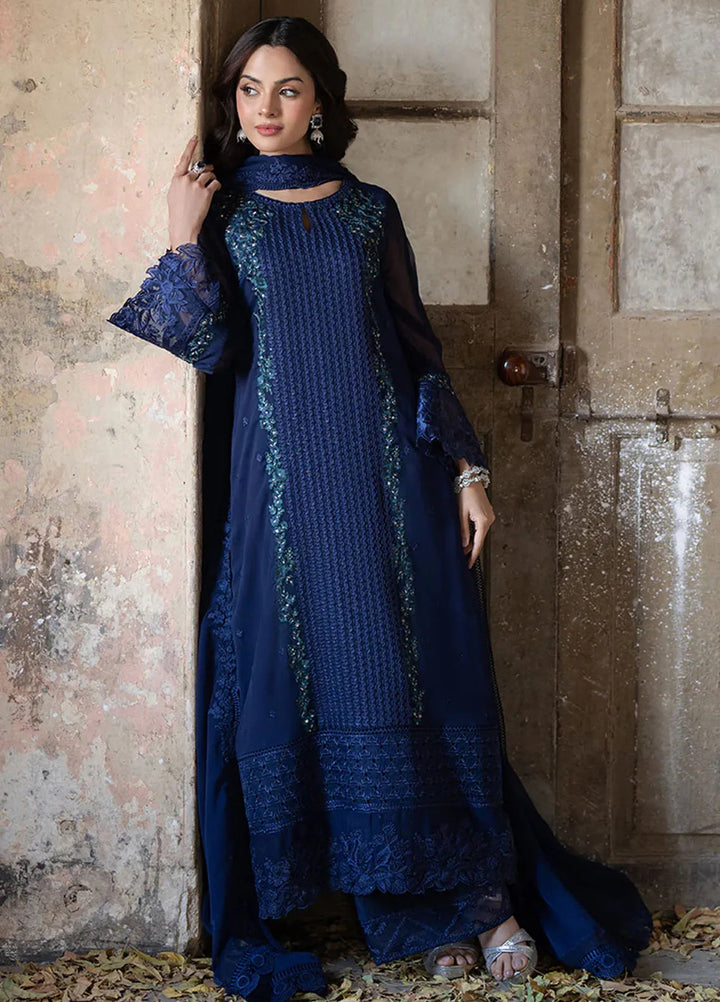 Ensembles By Azure Embroidered Chiffon Suits Unstitched 3 Piece AZU25EN I-01335 Serene Sapphire - Festive Collection