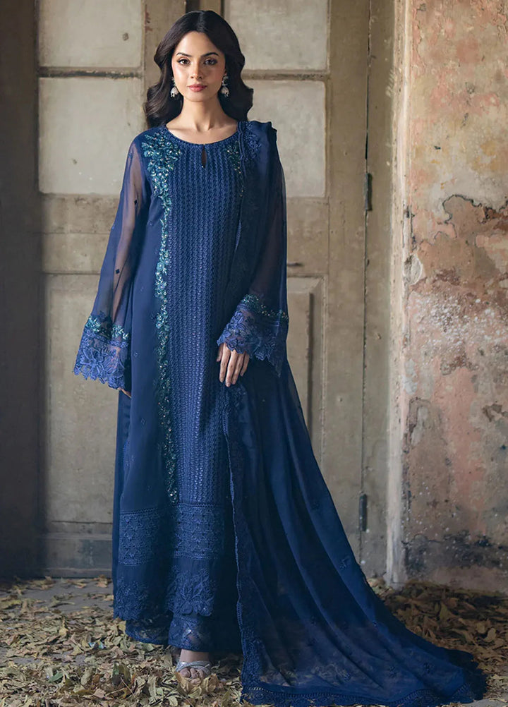 Ensembles By Azure Embroidered Chiffon Suits Unstitched 3 Piece AZU25EN I-01335 Serene Sapphire - Festive Collection