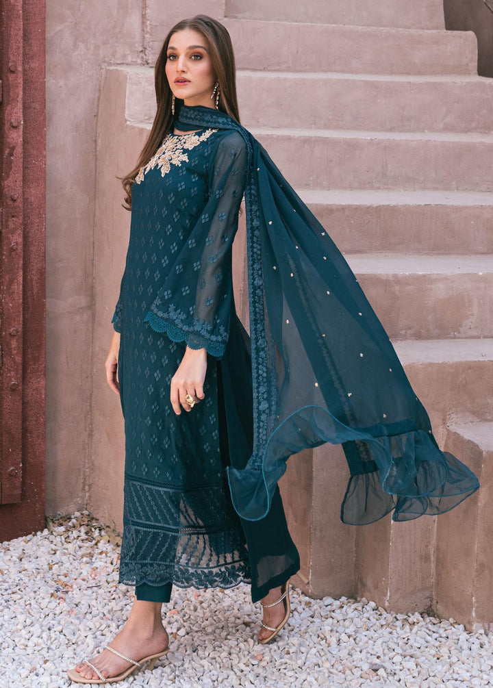 Ensembles By Azure Embroidered Chiffon Suits Unstitched 4 Piece AZU24ES AS-115 Emerald Bloom - Festive Collection
