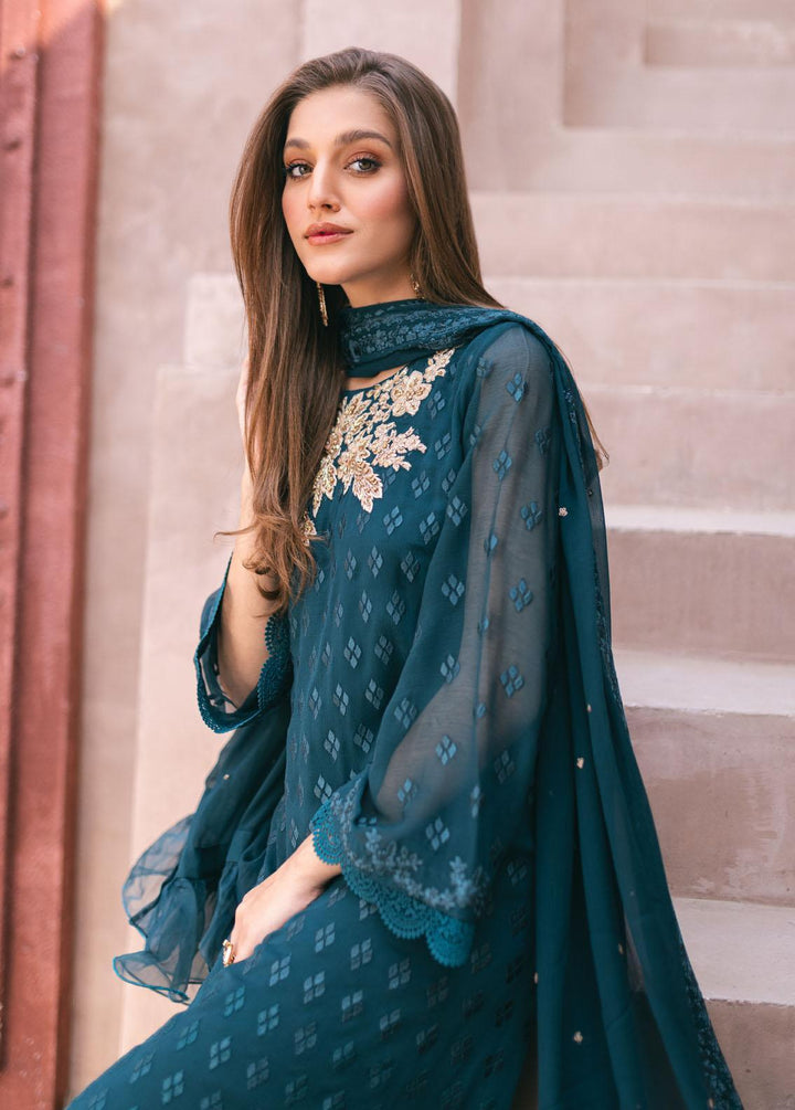 Ensembles By Azure Embroidered Chiffon Suits Unstitched 4 Piece AZU24ES AS-115 Emerald Bloom - Festive Collection