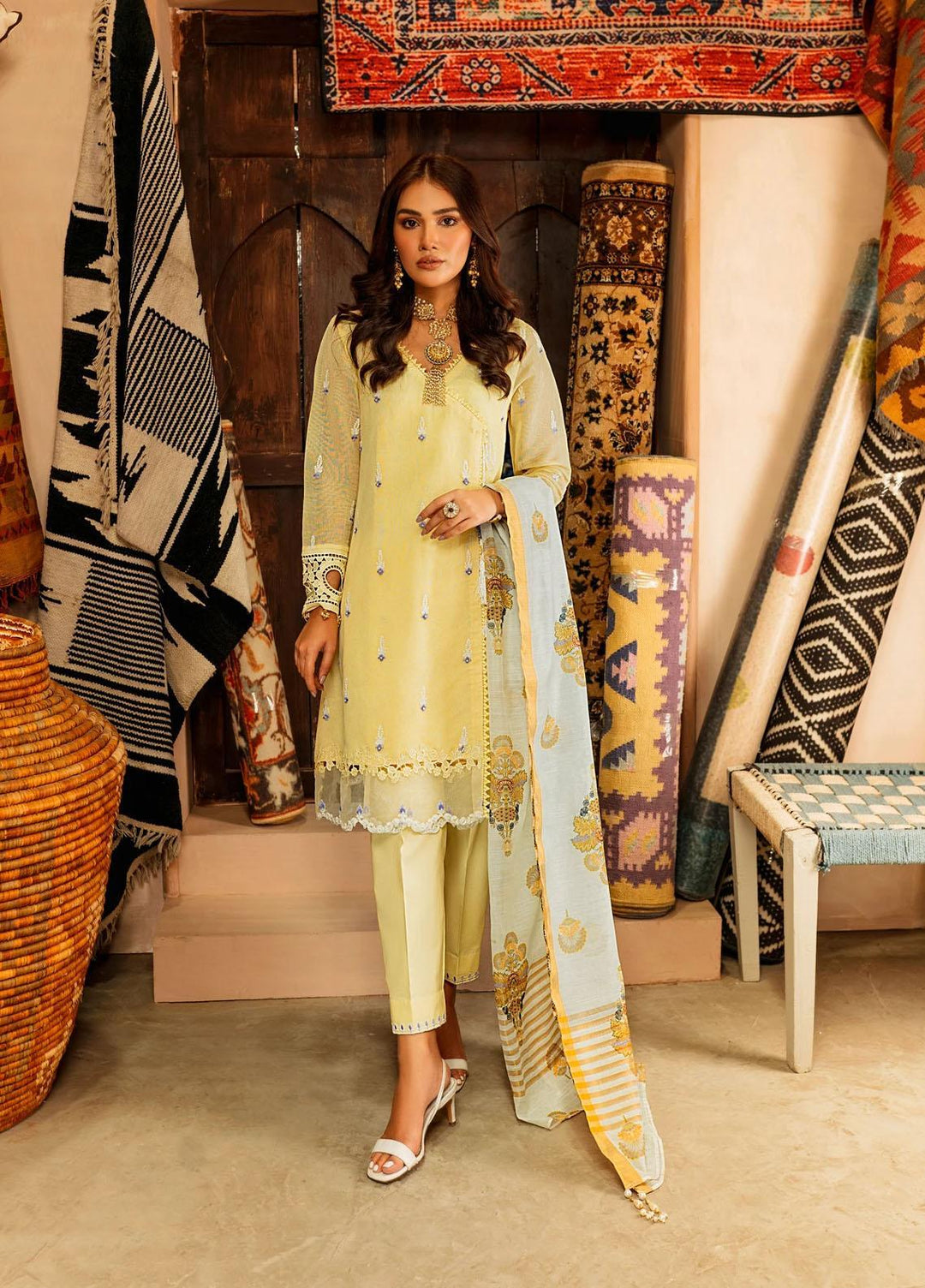 Shurooq Casual Pret Embroidered Cotton Net 3 Piece Suit SHQ21E BOUTON D'OR