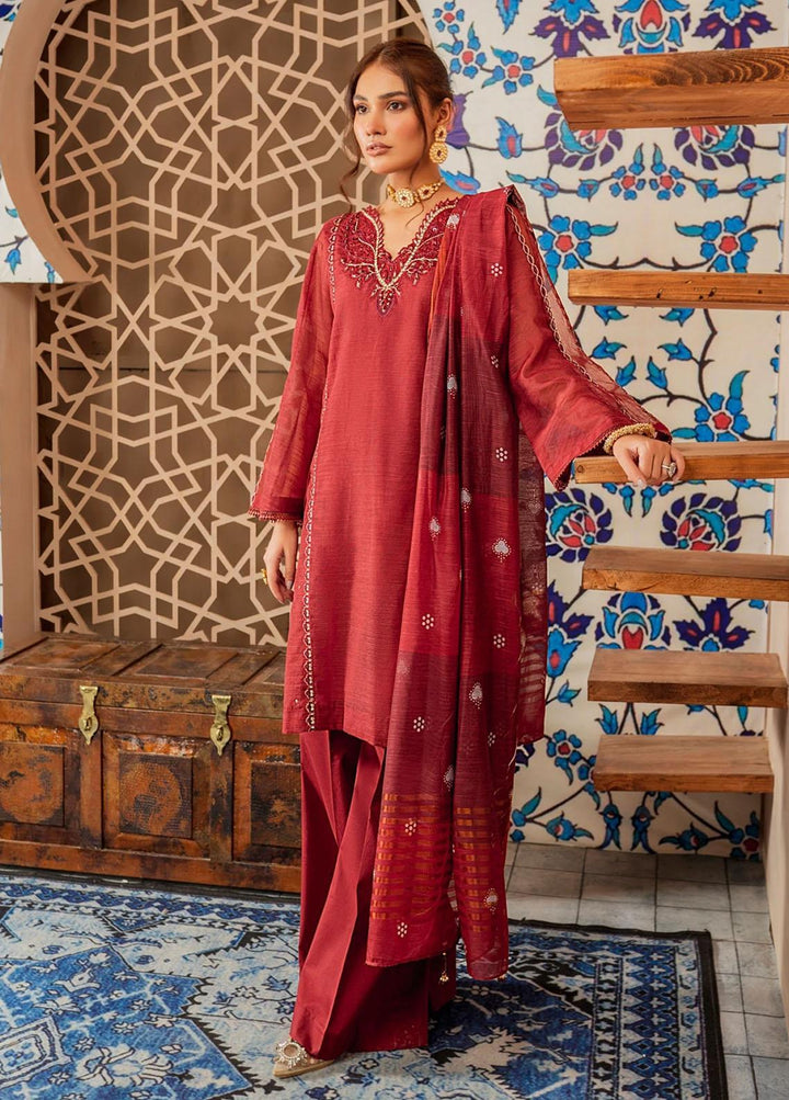 Shurooq Casual Pret Embroidered Cotton 3 Piece Suit SHQ21E ROUGE CERISE