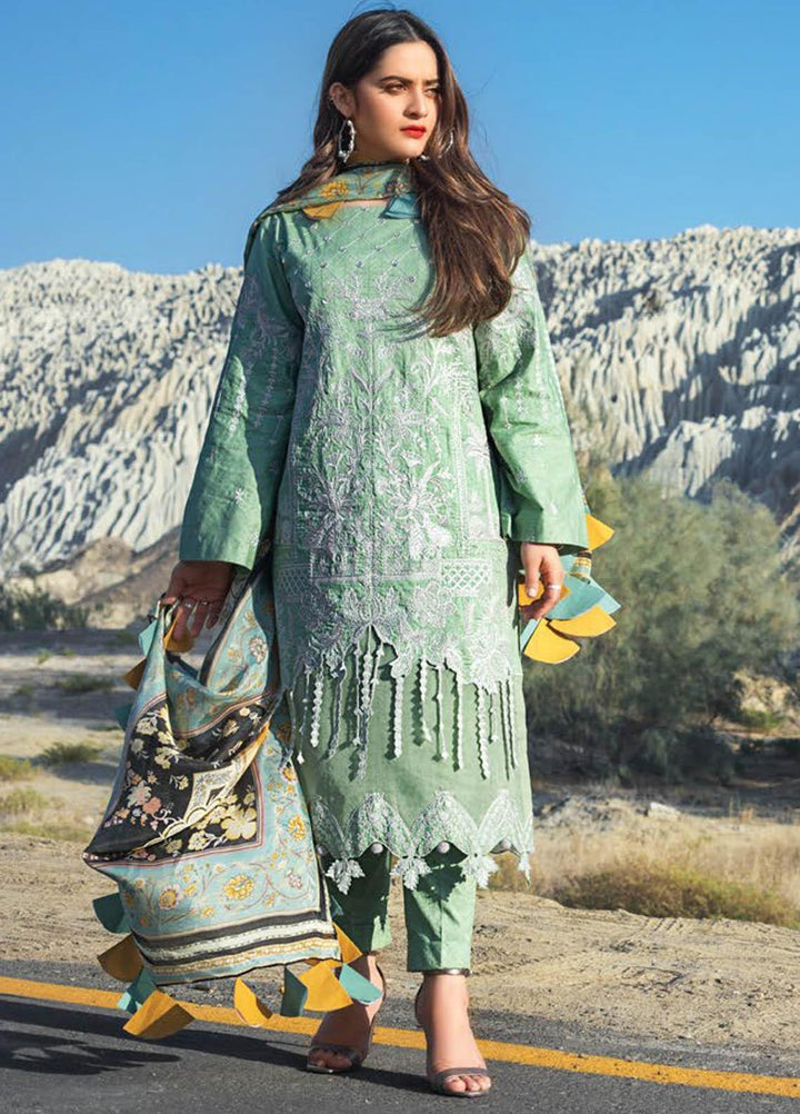 Erum Khan Embroidered Lawn Suits Unstitched 3 Piece EK21L 02 Pistachio Selene - Luxury Summer Collection