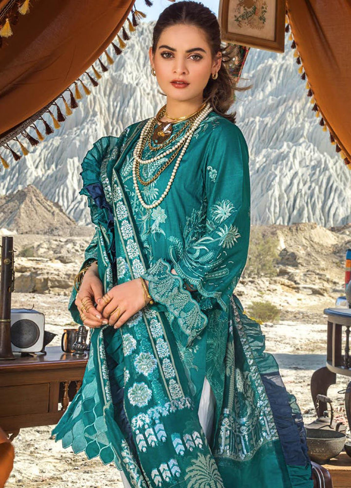 Erum Khan Embroidered Lawn Suits Unstitched 3 Piece EK21L 05 Deep Emerald - Luxury Summer Collection