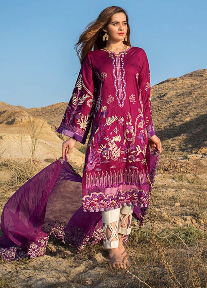 Erum Khan Embroidered Lawn Suits Unstitched 3 Piece EK21L 09 Peri Winkle - Luxury Summer Collection